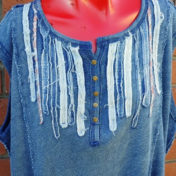 Free People Oversize Sleeveless Denim Color Knit Top by We The Free line XS - Picture 3 of 13